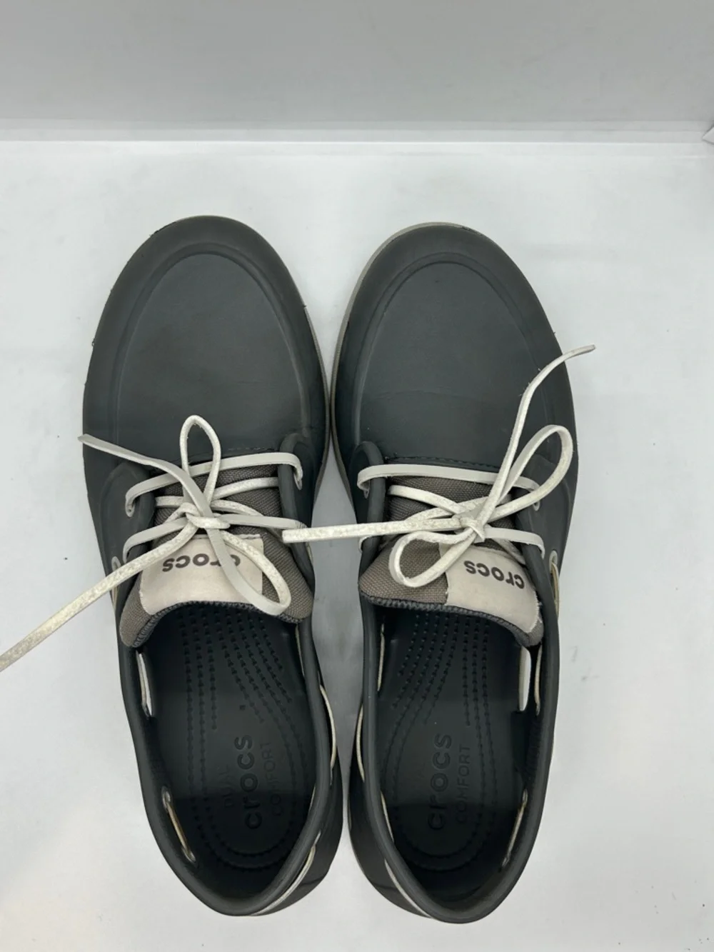 Crocs Classic Boat Shoe Mens Slate Grey White Nautical Deck Shoes Outdoor Sz 11